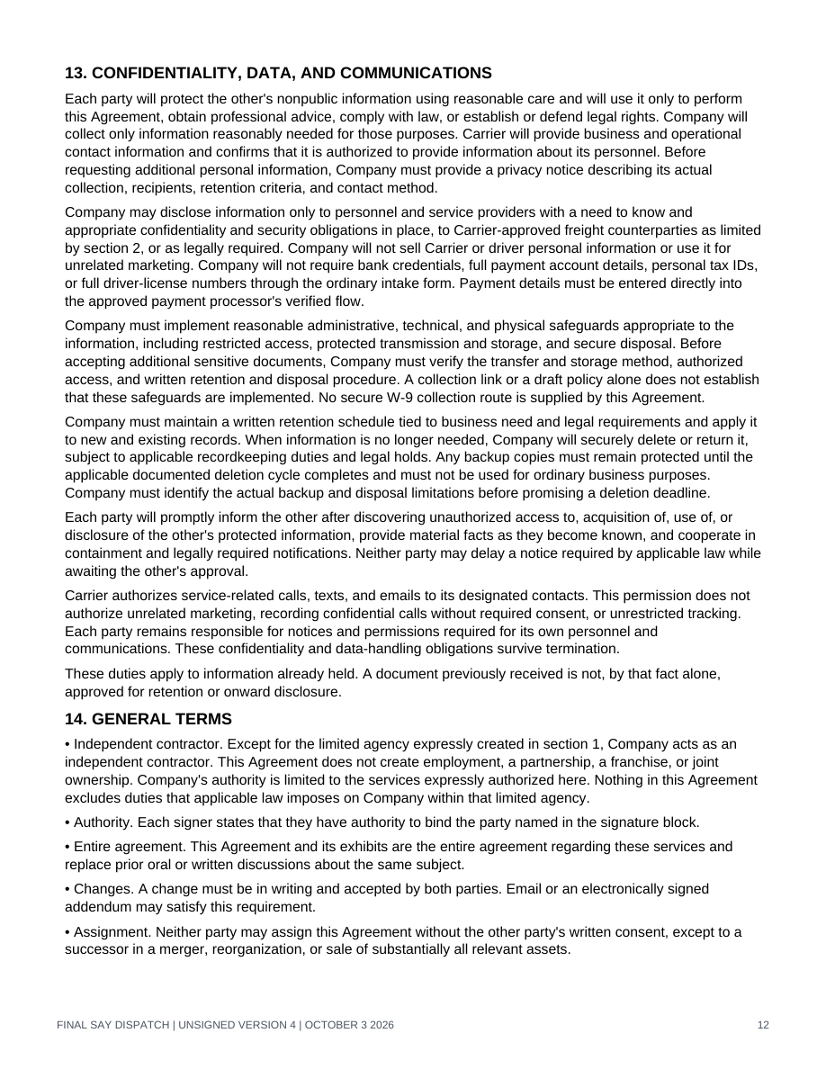 Original generic v4 agreement layout, page 12 of 15