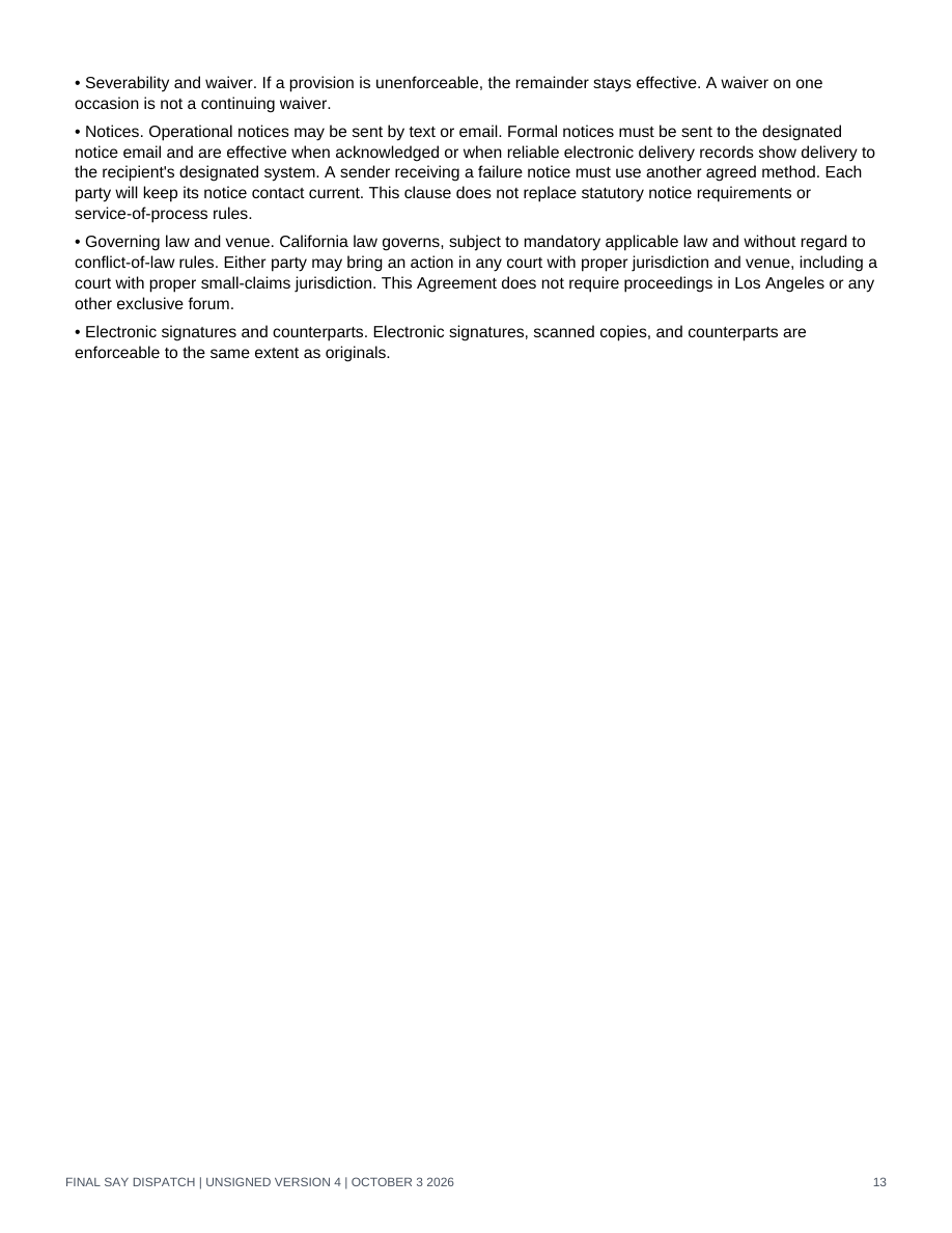 Original generic v4 agreement layout, page 13 of 15