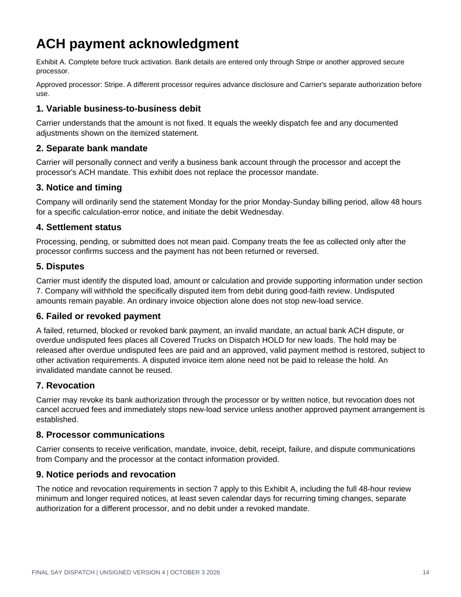 Original generic v4 agreement layout, page 14 of 15